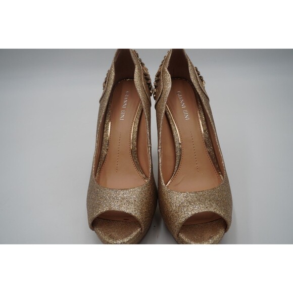 Gianni Bini Gold Rhinestone Embellished Peep Toe Stiletto Heel Platform Size 8M - Picture 4 of 14